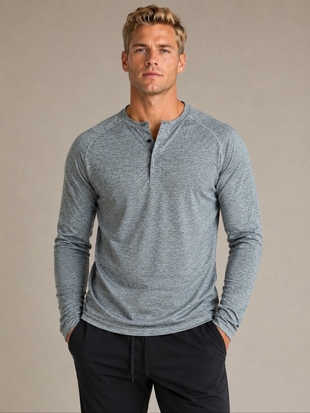 Lululemon Long Sleeve Henley Space Dye Camo Black Dark Slate Extra Large XL